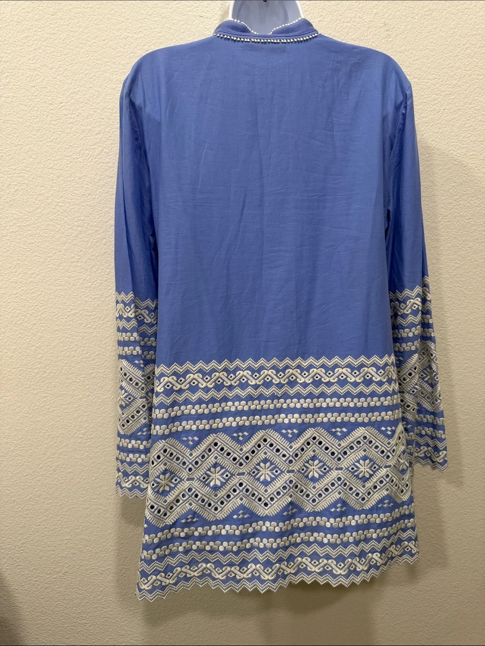 TORY BURCH  Zita Cornflower Blue Tunic with Cream Embroidery     size 14